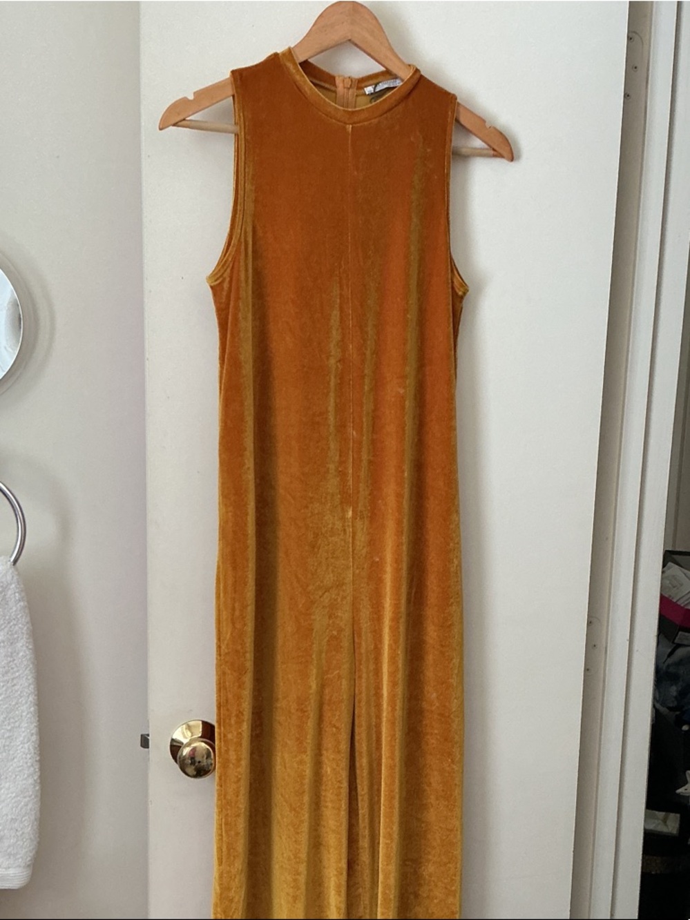Sleeveless Velvet Maxi Jumpsuit in Mustard from Zara